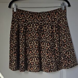 Divided Leopard Print Skater Skirt - Black and Brown